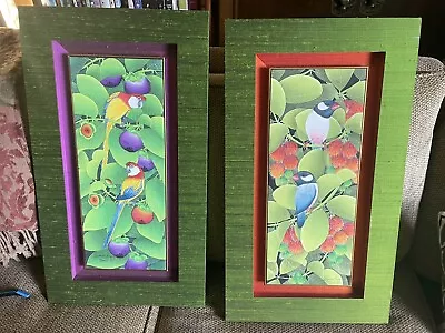 Pair Of Original Balinese Paintings Of Birds Impeccably Framed • $150