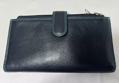 Women’s Visconti Real Leather Bi Fold Wallet Black/Teal 2 Zip Pockets • $29.99