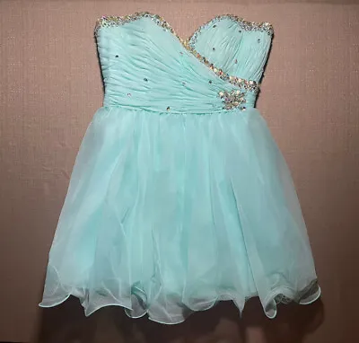 Mori Lee Size 12 Strapless Blue Homecoming/Formal/Prom Dress Rhinestones Short • $37.94