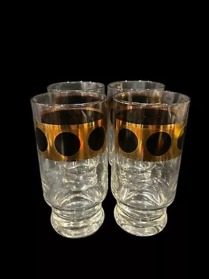 4 Vtg Mcm Black Dot Gold Drinking Tumbler Barware Glasses • $19.99