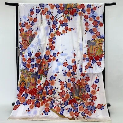 Furisode Color Uchikake VINTAGE Japanese Kimono Silk White Classic 1637 • $137.08