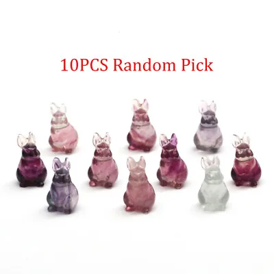 19mm Mini Natural Fluorite Rabbit Crystal Carved Animals Reiki Healing Easter • £3.59