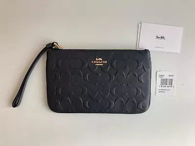 COACH Signature LargeZip Wristlet Wallet Embossed Signature Leather Midnight NEW • $138.76