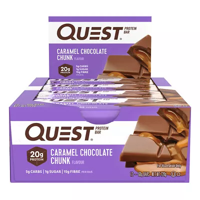 12pc Quest 60g High Protein Bar Healthy Snack Diet Treat Caramel Chocolate Chunk • $59