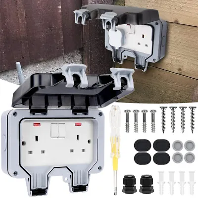 £6.59 • Buy IP66 Waterproof Outdoor 13A 2 Gang Storm Switched Twin Double Socket Outside Use