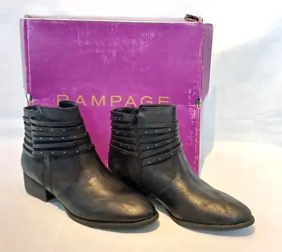 NEW In Box Rampage Sz 9.5 Black Vegan Leather Studded Dolly Ankle Boots Booties • $31.50