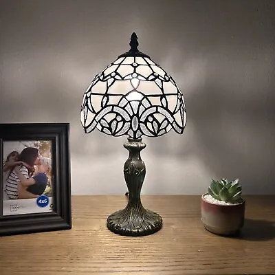 Tiffany Style Mini Table Lamp Baroque Style Lavender  White Stained Glass H14W8” • $85.99