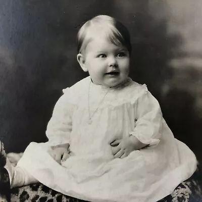 Chubby Baby Girl Postcard VTG RPPC Portrait Lace Dress Locket Jewelry Real Photo • $28.60