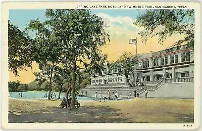 Vintage 1930 Postcard Guests Swimming Pool Spring Lake Park Hotel San Marcos TX • $3.99