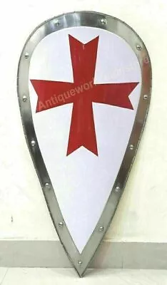 Medieval Knight Templar Shied Crusader Metal Shield With Red Cross Armor Shield • $166.88