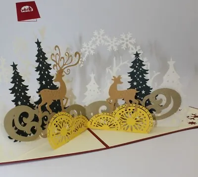 Merry Christmas Tree Reindeer 3D Pop Up Greeting Cards AU SHOP • $8.50