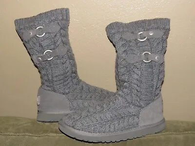 UGG Australia Womens Sweater Boots Sz 8 Tularosa Cable Knit Gray Sheepskin 3177 • $21.99