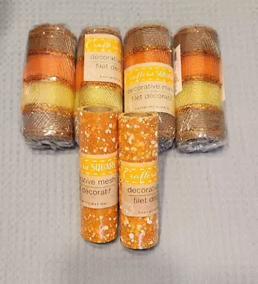 6 Rolls Crafter's Square 6  Decorative Mesh Rolls ~ Harvest Orange Brown Stripe • $15.99