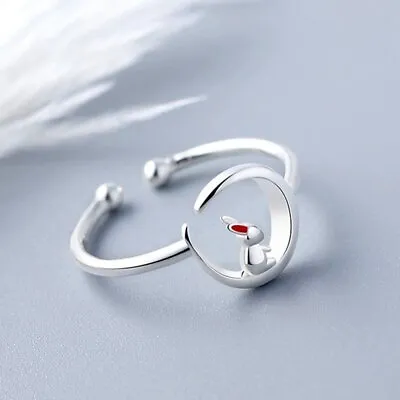 Fashion Lucky Silver Rabbit Moon Adjustable Ring Wedding Party Women Jewelry New • $1.05