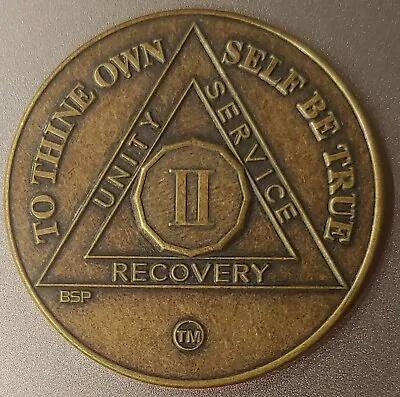 2 Year Alcoholics Anonymous AA Bronze Medallion Coin Sobriety Chip Two. • $4.99
