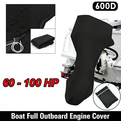 Full Outboard Boat Motor Engine Cover Dust Rain Protection Black - 60hp - 100hp • $35.99