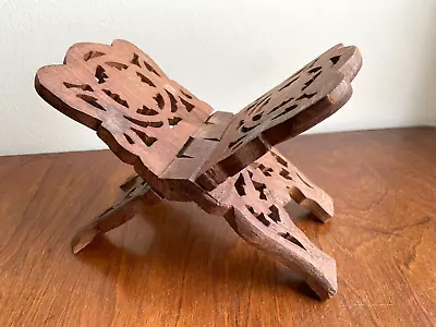 Vintage Carved Wood Foldable Prayer Book Holder Stand Magazine Rack Traditional • $25