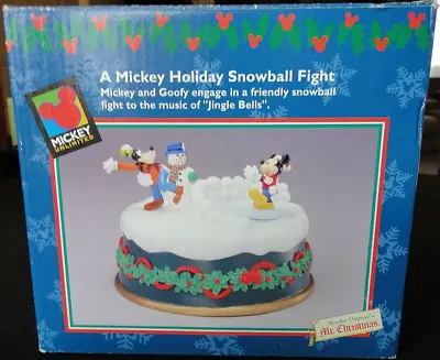 RARE 1998 Mr Christmas A MICKEY HOLIDAY SNOWBALL FIGHT Animated Musical Disney • $64.99