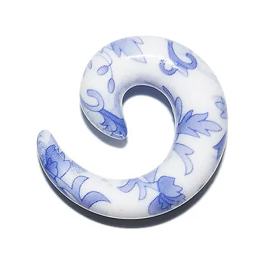 £2.79 • Buy Japanese Blue & White Flower Spiral Ear Taper Acrylic Stretchers Flesh Plug