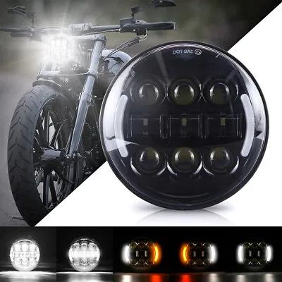 Round 5.75 Inch 5 3/4  LED Headlight With DRL Turn Signal Fit For Dyna Sportster • $31.99