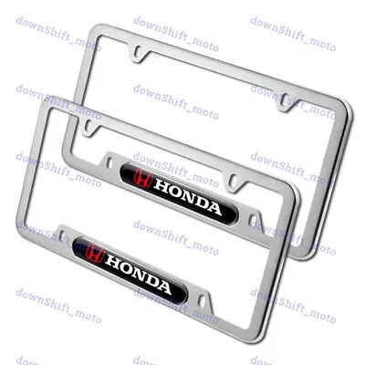 For 2PCS HONDA LOGO Black Silver Metal Stainless Steel License Plate Frame New • $22.88