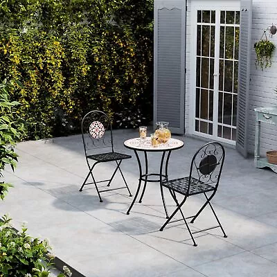 1/2/3 Garden Mosaic Set Dining Table Round Bistro Table Folding Chair Patio Cafe • £85.95