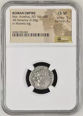 Roman Empire - Marcus Aurelius - AD 161-180 - Silver Denarius - NGC Ch VF • £215