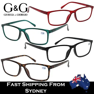 Mens Womens Reading Glasses Magnifying Rectangle Black Green Red Spring Loaded • $19.99