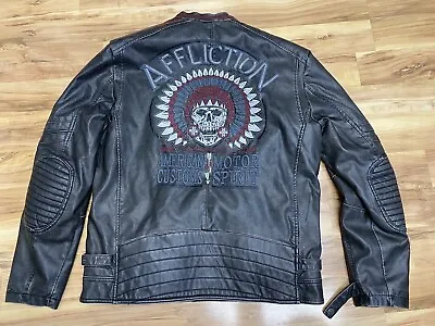 AFFLICTION LIMITED EDITION Aztec Indian Biker Faux Leather Jacket XL Zip Premium • $499