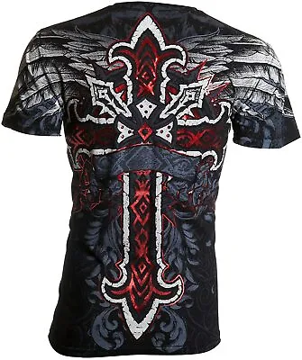 Archaic Affliction Men's T-Shirt RED FLAG Cross Wings Biker Black S-5XL • $23.95