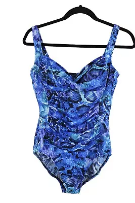 Trimshaper Miracle Swimsuit Avery Blue Sidewinder Snake Print One Piece Size 10 • $22.40