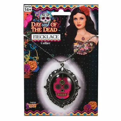Ladies Pink Sugar Skull Day Of The Dead Mexican Fancy Dress Gothic Necklace • £2.95