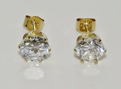 9ct Gold 1.00ct Solitaire Ladies Stud Earrings - UK MADE - Simulated Diamond • £19.95