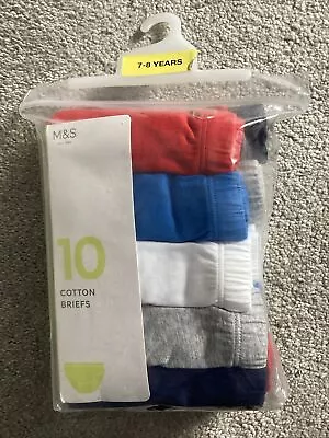 Bnwt M&s Boys Cotton Briefs 10 Pack Age 7-8 Years New • £10.99