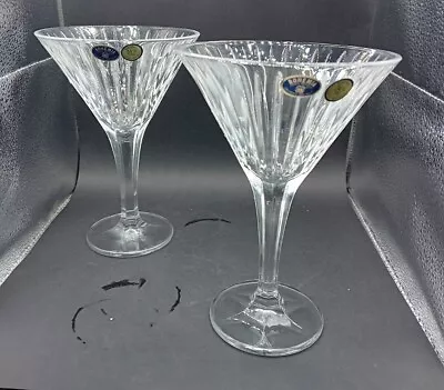 Bohemia Crystal Chunky 2 Cocktail Martini Glasses 24% Lead Crystal New • £20