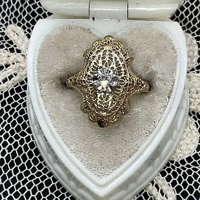 Antique 14K Genuine Mine Cut Diamond Filigree Ring • $329