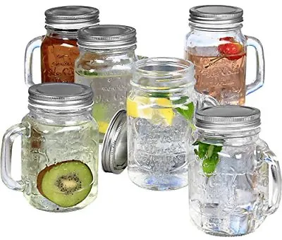 Vintage Mason Jar Mugs Glass Drinking Jars With Handles & Lids 16 Oz Set Of 6 • $29.45