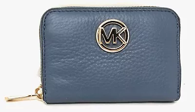 Michael Kors Fulton Leather Zip Around Coin Case In Denim Blue - $98 MSRP • $39.95