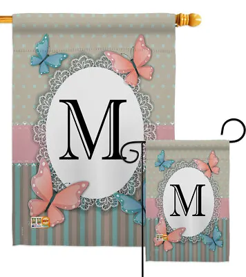 Butterflies M Initial Bugs Frogs Monogram Floral Colorful Garden House Yard Flag • $15.95