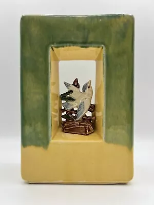 Vintage McCoy Pottery 1950’s Green & Yellow Arcature Double Vase W Birds 9  X 6  • $40.60