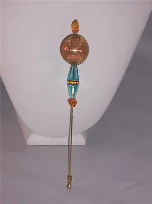 Copper Ball Turquoise Crystal Beads Vintage Hat Scarf Shawl Pin Hand Crafted • £64.23