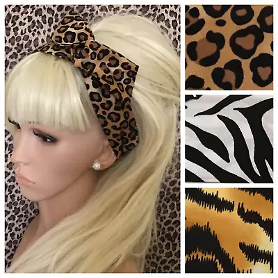 £4.49 • Buy Animal Print Cotton Fabric Bendy Wired Bow Wire Hair Scarf Head Band Wrap Retro