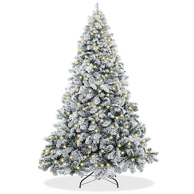 OPEN BOX - 7.5FT Pre-Lit Snow-Flocked Pine Artificial Christmas Tree With Stand • $138.99