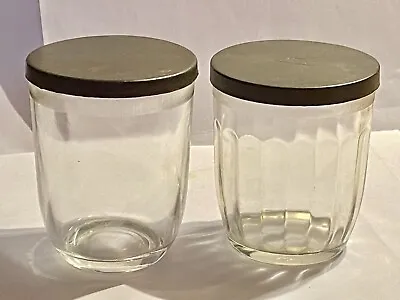 2 Antique Jelly Jars - W/ Lids - Anchor Hocking??? - Unknown Embossed Lid? • $5