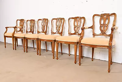 Kindel Furniture French Regency Louis XVI Carved Fruitwood Dining Chairs Six • $2695