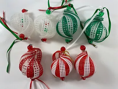 Vintage Lot Of 7 White Plastic Red Green Beaded Plastic Chinese Lantern Ornament • $29.99