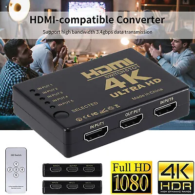 5 In 1 Port HDMI Switch Switcher Selector Connector Splitter Hub Remote For HDTV • £6.99