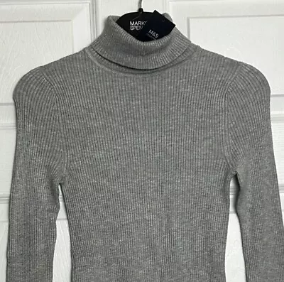 M&S Ladies Jumper Grey Mix High Roll Neck Viscose Rich Polo BNWT Marks • £12.95