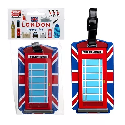 TWO PVC Luggage Tag - London Souvenir Union Jack Telephone Box • £10.95