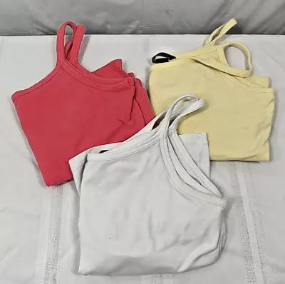 Moda International Tank Tops Large Lot Of 3 Built In Bra White Yellow Coral • $24.95